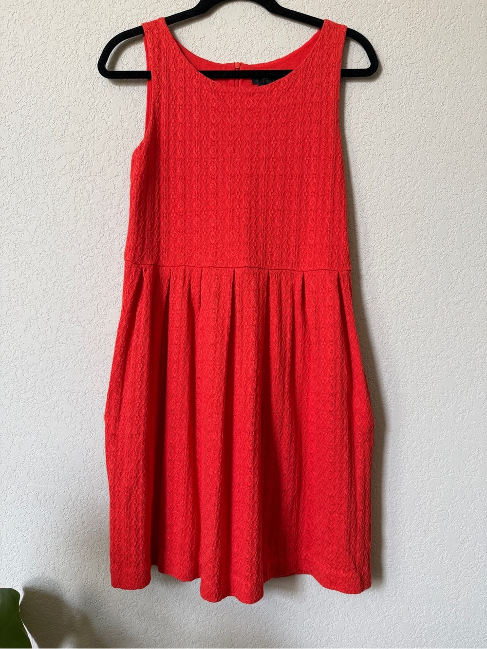 Deletta Coral-Red Sleeveless Textured Skater Dress